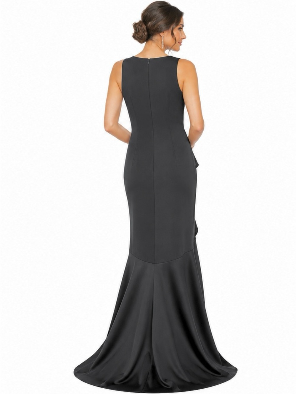 Adrianna Papell 8 Black Mermaid Gown Asymmetrical Ruffle Cascade Formal Evening - Picture 8 of 13